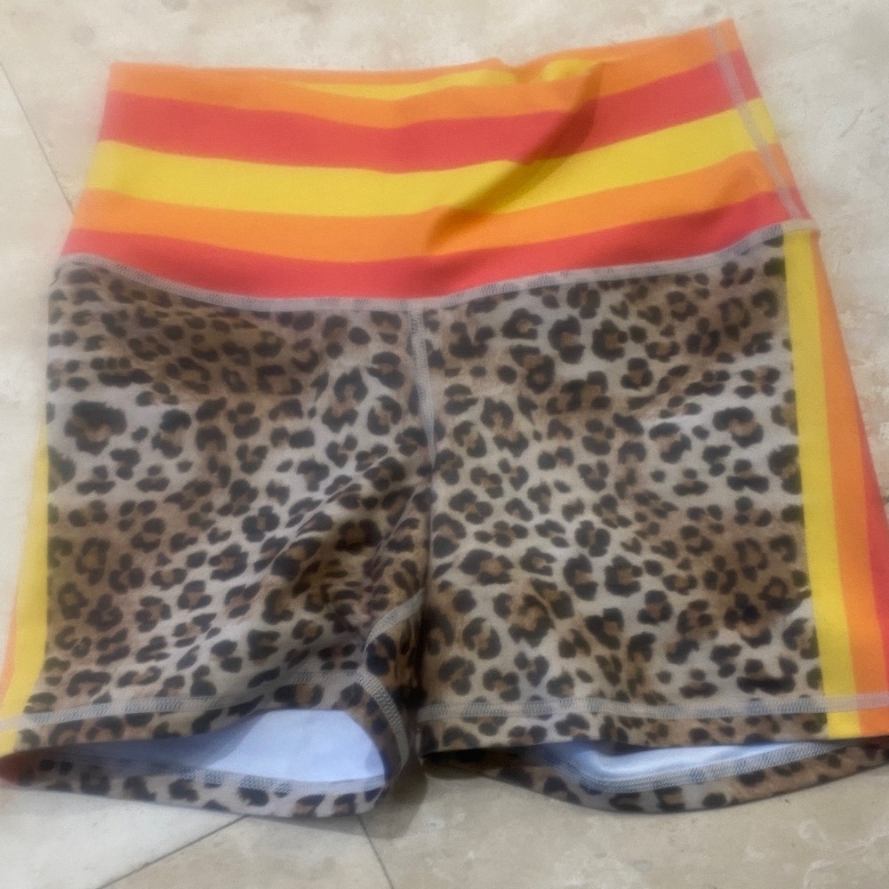 Leopard Print and Striped Women's Bike Shorts